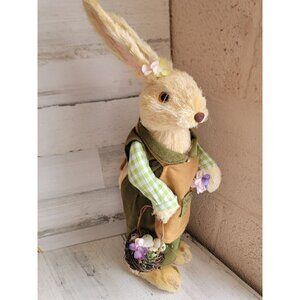 Pier 1 sisal Easter Bunny rabbit spring 21" spring bottle girl flower picking eg